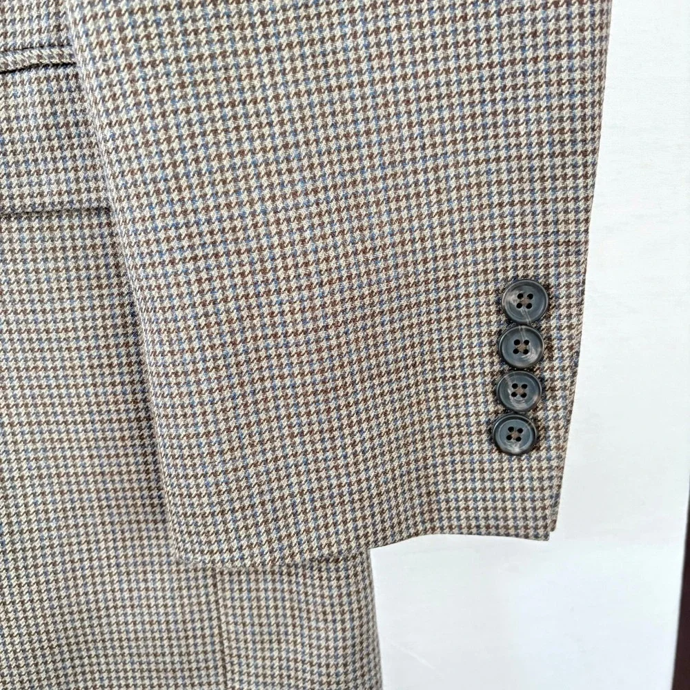 Lauren‎ Ralph Lauren Mens Houndstooth Blazer Tan Brown Blue Sport Coat 2 Button